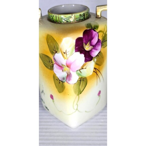 Vtg Nippon Hand-Painted Floral Vase with Handles Square Shape Unique Design - Picture 6 of 11